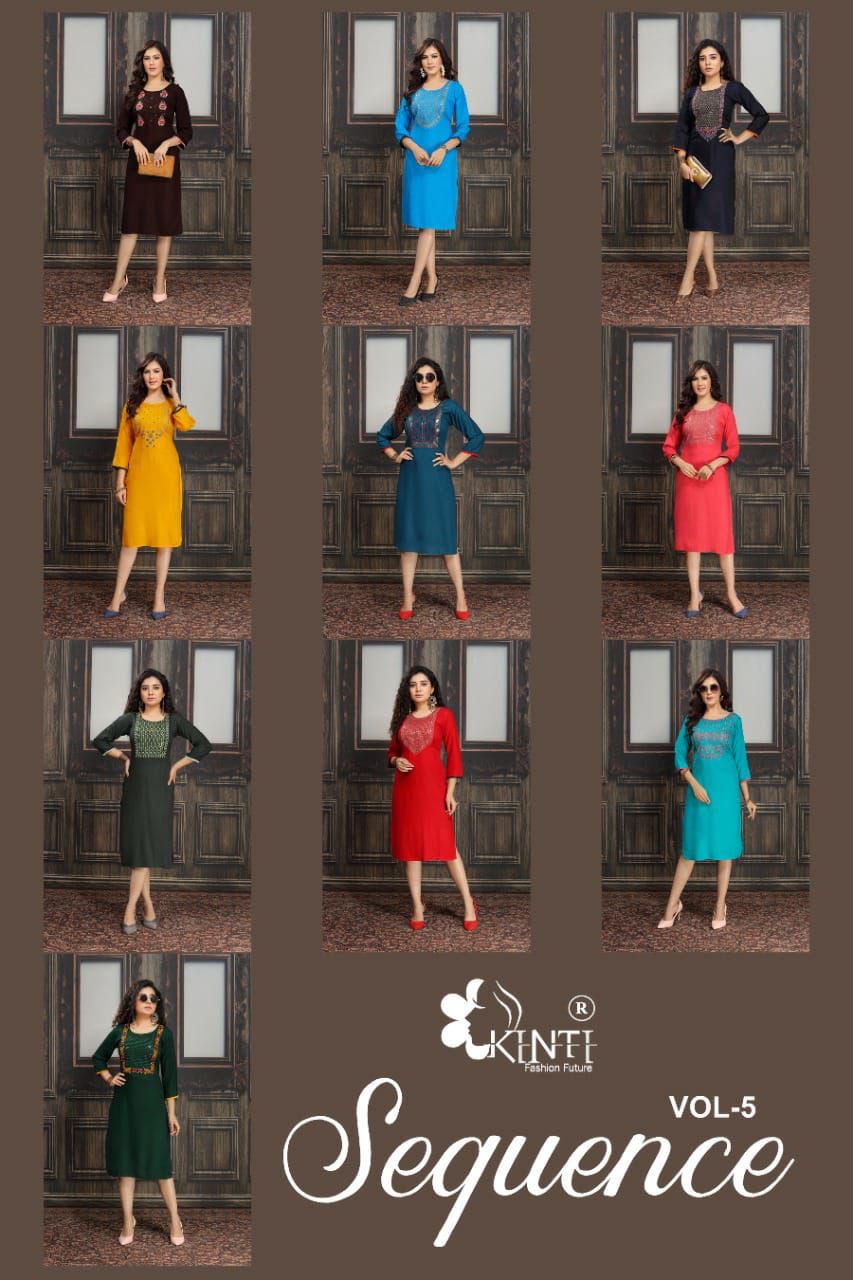 Kinti Sequence 5 Ethnic Wear Rayon Embroidery Work Kurti Collection